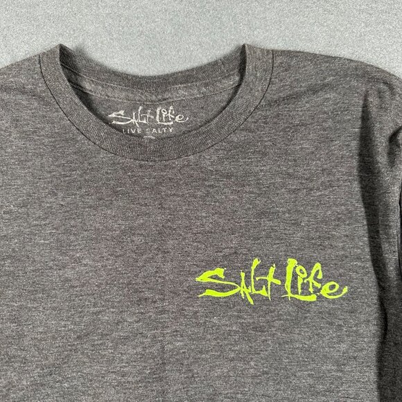 Salt Life Mens Small Gray Tuna Ocean Palm Tree Graphic Long Sleeve Crew T-Shirt - Picture 2 of 6